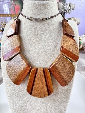 Multi Shade Wooden Necklace with Silver Barrel Clasp